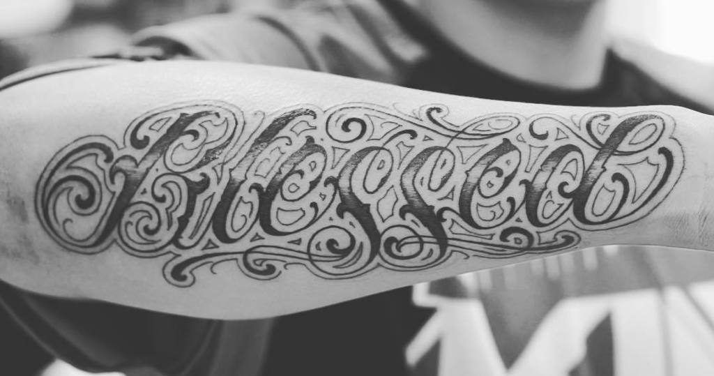 60 Blessed Tattoos For Men  Biblical Lettering Design Ideas