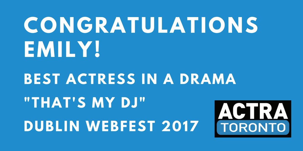 ACTRAToronto's tweet photo. Congratulations to ACTRA Toronto member @EmPiggford on her Best Actress in a Drama win for @TMDJ_Series at @DubWebFest! #ACTRAspotlight #DubWebFest #WebSeries #DWF2017 https://t.co/UJko234K3G