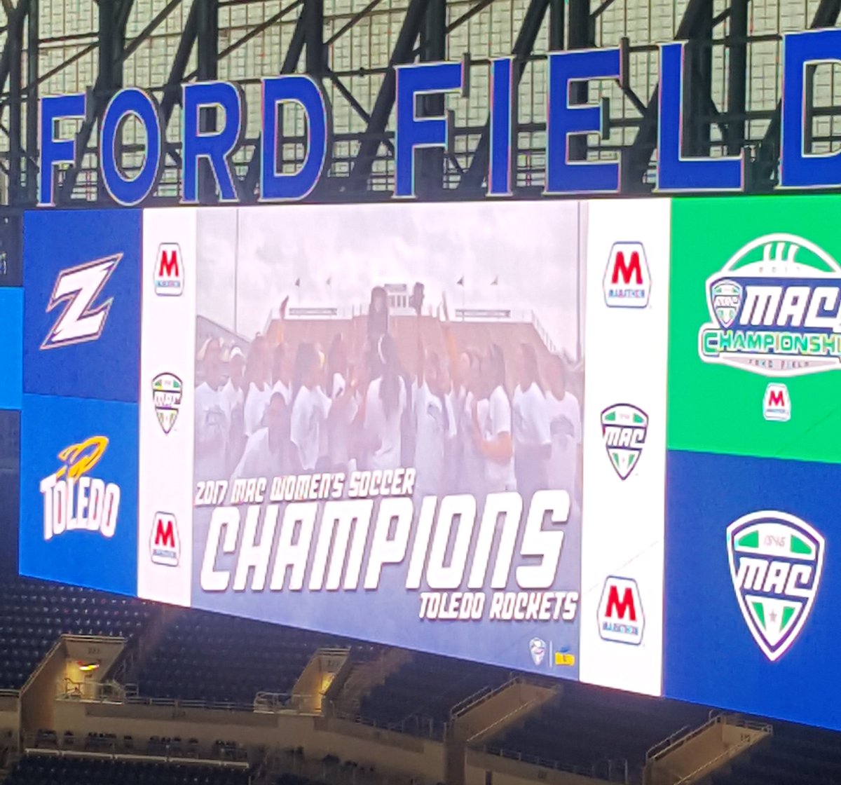 ToledoSoccer's tweet photo. A little shout out to our team at halftime of today's MAC Football Championship. https://t.co/ASZ9HBw2ZJ
