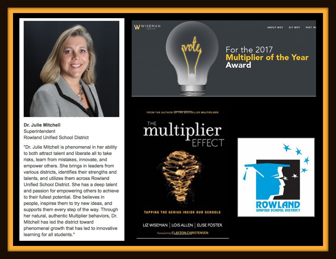 shareTED's tweet photo. Well deserved honor for @_JulieMitchell_ recognized by The Wiseman Group leadership as a finalist for Multiplier of the Year based on her extraordinary talent, ability, &amp; vision of building #multipliers across @RowlandSchools. Cast your vote here: https://t.co/w7BWkT3lrt https://t.co/4ijB3jqTuA