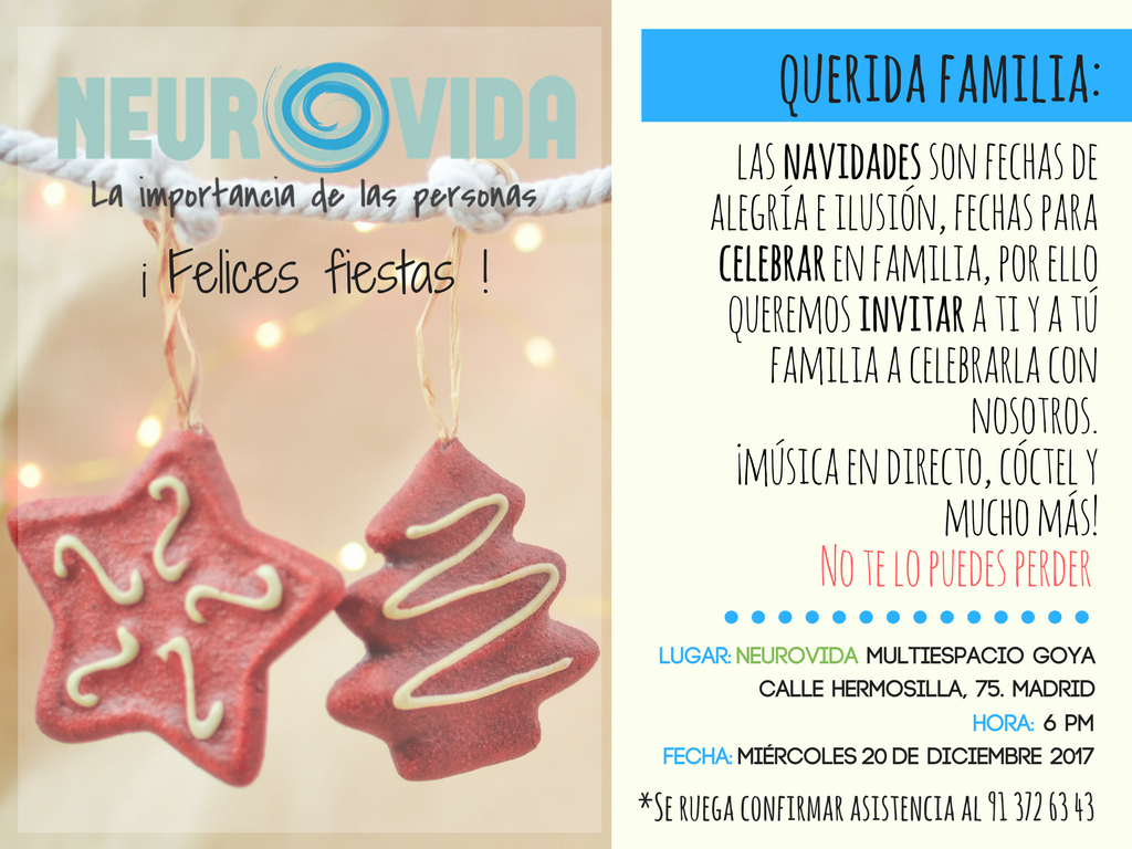 NeurovidaTyC's tweet photo. Ya tenemos fechas para las dos fiestas de #Navidad de este año. Ya estamos preparando todo para pasar un rato estupendo con las personas #Participantes y sus familias. ¡Que ganas! https://t.co/6Ck621kOfP