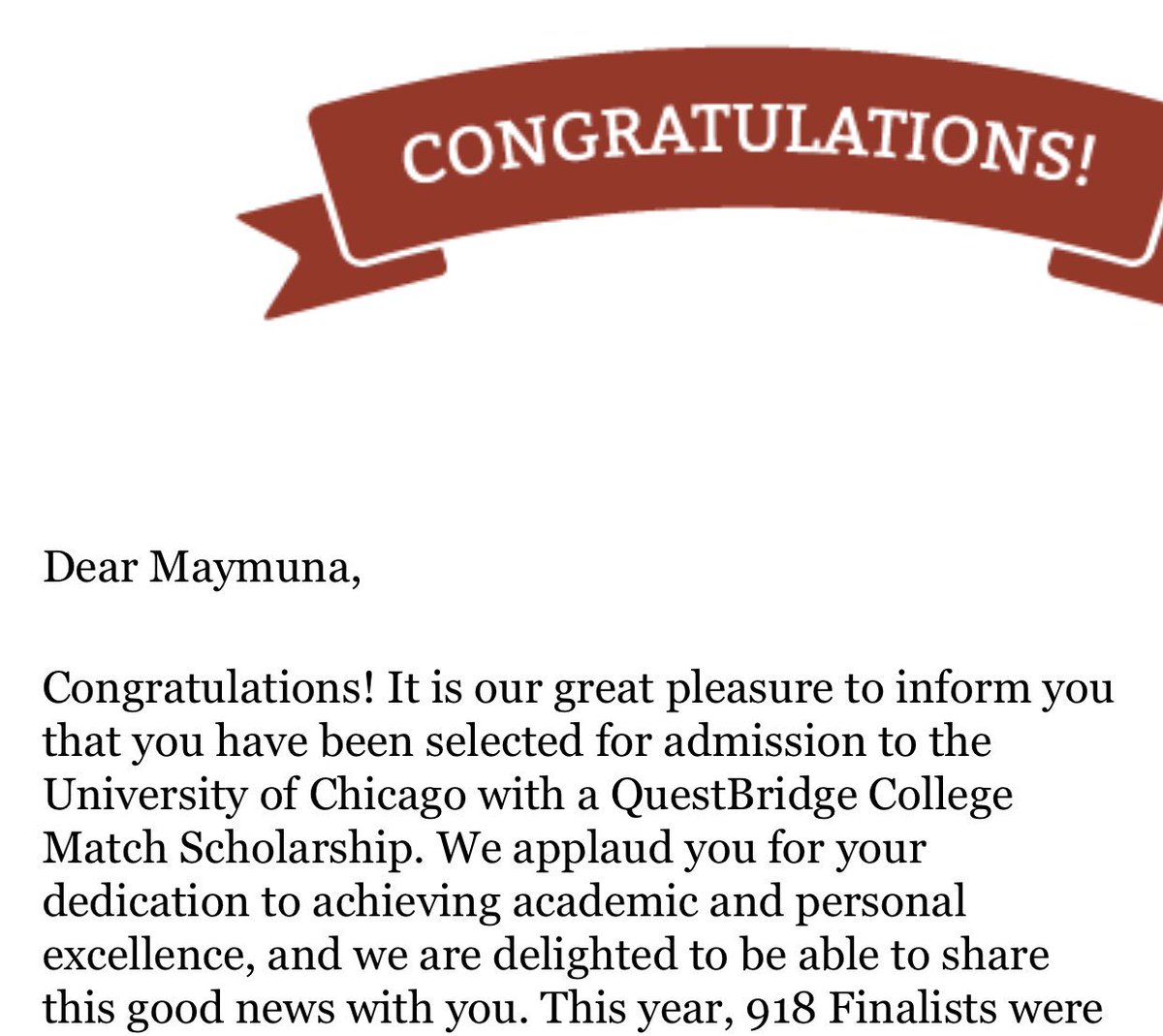 maymunael's tweet photo. So excited to announce that through the QuestBridge Scholarship, I have a full-ride scholarship to the University of Chicago! https://t.co/15T3Yt4IpI