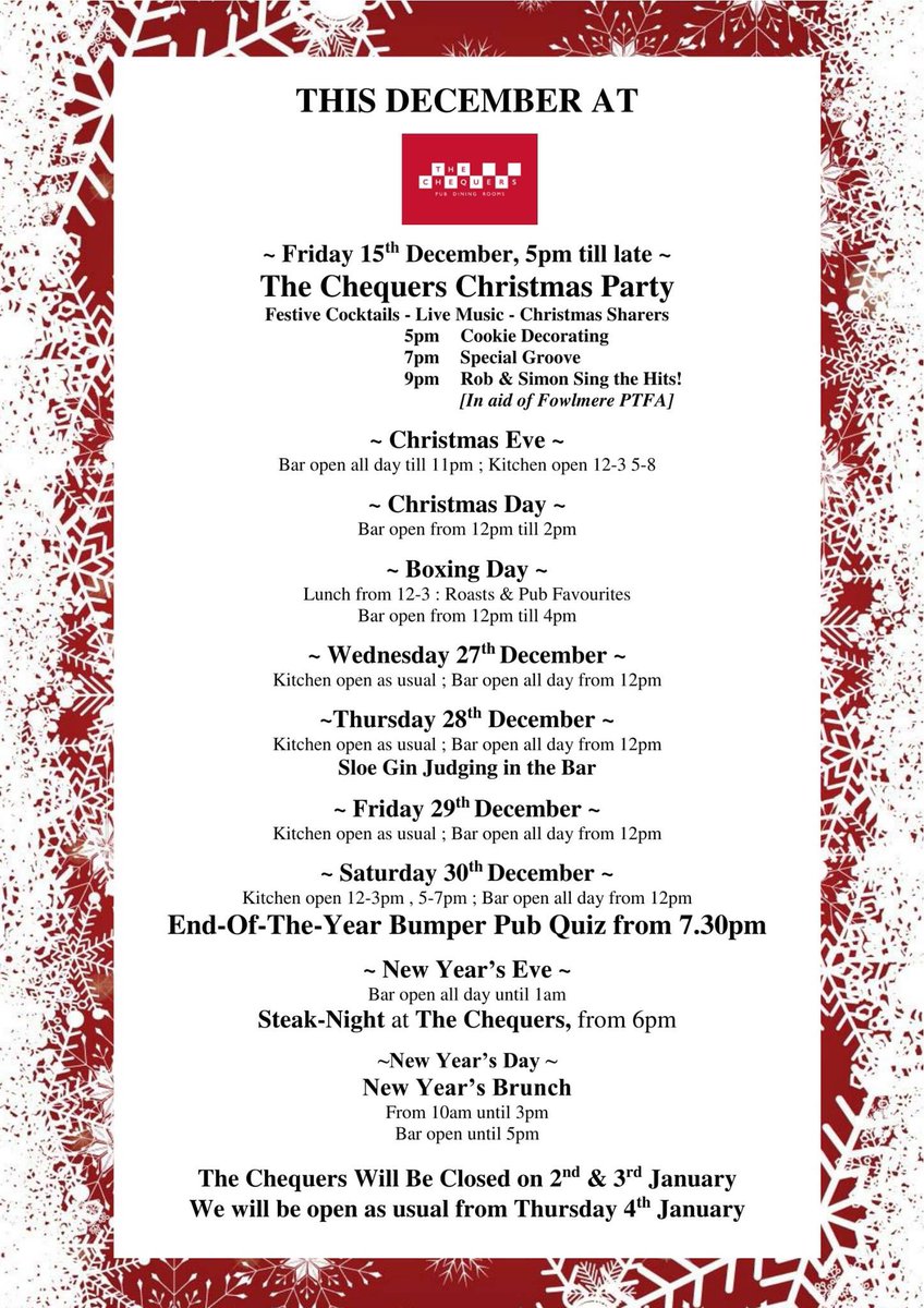 ChequersF's tweet photo. Upcoming events and opening times at The Chequers!! https://t.co/r4EpxM9OG6