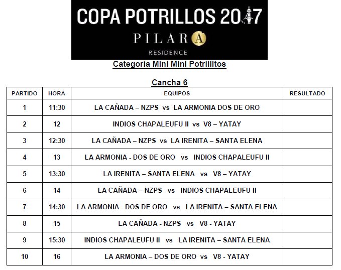Fixture Mini Mini Potrillitos #CopaPotrillos2017