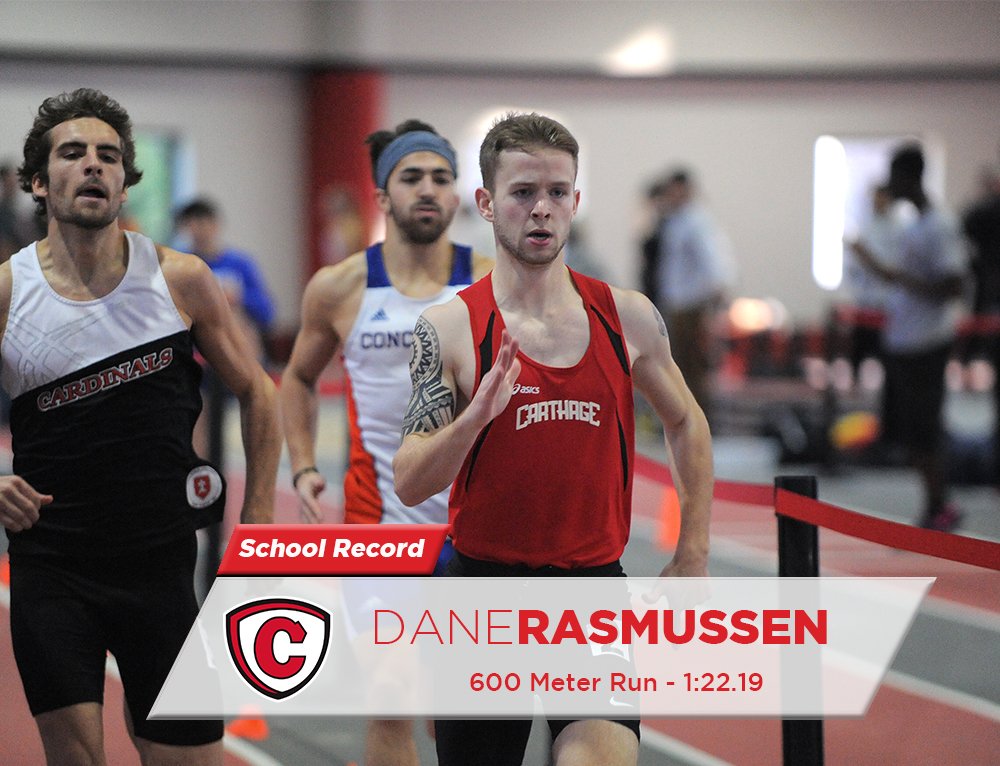 carthagesports's tweet photo. Congratulation to Dane Rasmussen on breaking a 12-year school record in the 600 meter run with a time of 1:22.19 at today's UW-Oshkosh Early Bird Invitational! We're all so proud! 👏🏼 #RedMenTF🏃🏼 #SettingTones @carthagetrack https://t.co/RP9hCSaCRo