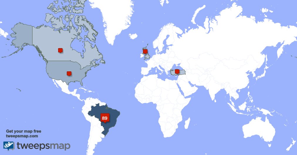 Meus seguidores são de Brasil(91%),EUA(4%),Turquia(2%) tweepsmap.com/!ImXann_