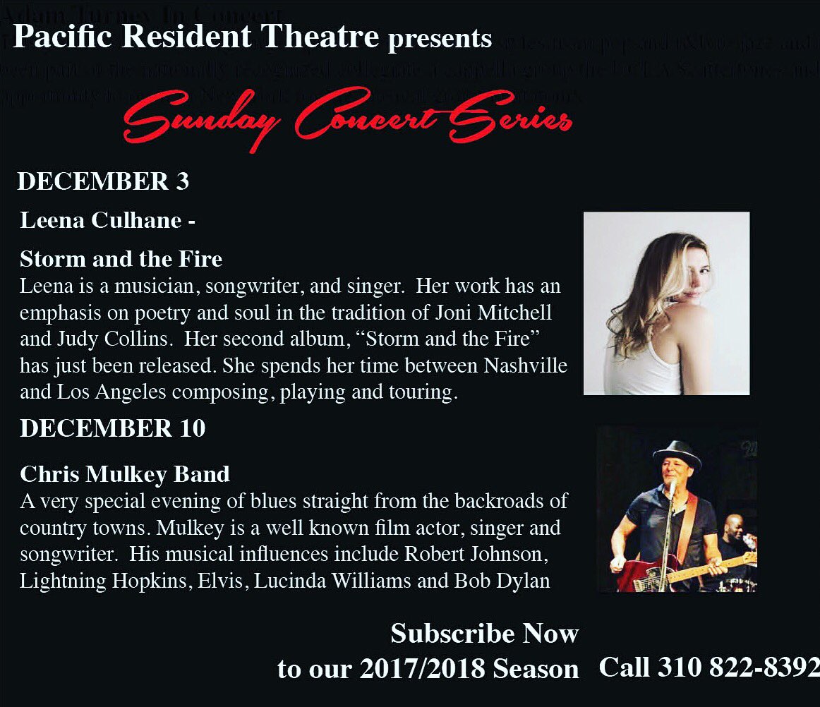 PacificResThtr's tweet photo. December at PRT: #UKUnderdog #SundayConcertSeries #lathtr #concert #LeenaCulhane #ChrisMulkey #SteveSpiro #soloshow https://t.co/A355I6wYI5 https://t.co/DqYFJj9vov