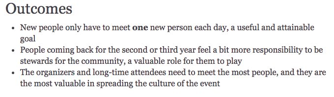 ericholscher's tweet image. Inspired by the sharing of my blog post on the Pac Man Rule, I've written up another post on inclusive conference rules. This one doesn't have a clever name (yet), but it's about breaking up cliques at events: ericholscher.com/blog/2017/dec/… #nbpy #positivepython #writethedocs