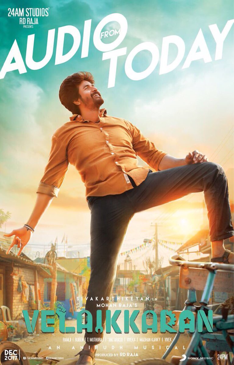 CinemaTweetz's tweet photo. #Velaikkaran audio from today.. #SnA combo.. Another Blockbuster album from @anirudhofficial on the way..  #VelaikkaranAudioLaunch 

@Siva_Kartikeyan #Nayanthara @jayam_mohanraja @RDRajaofficial @24AMSTUDIOS  #VelaikkaranAudioFromToday https://t.co/4KZmleD176