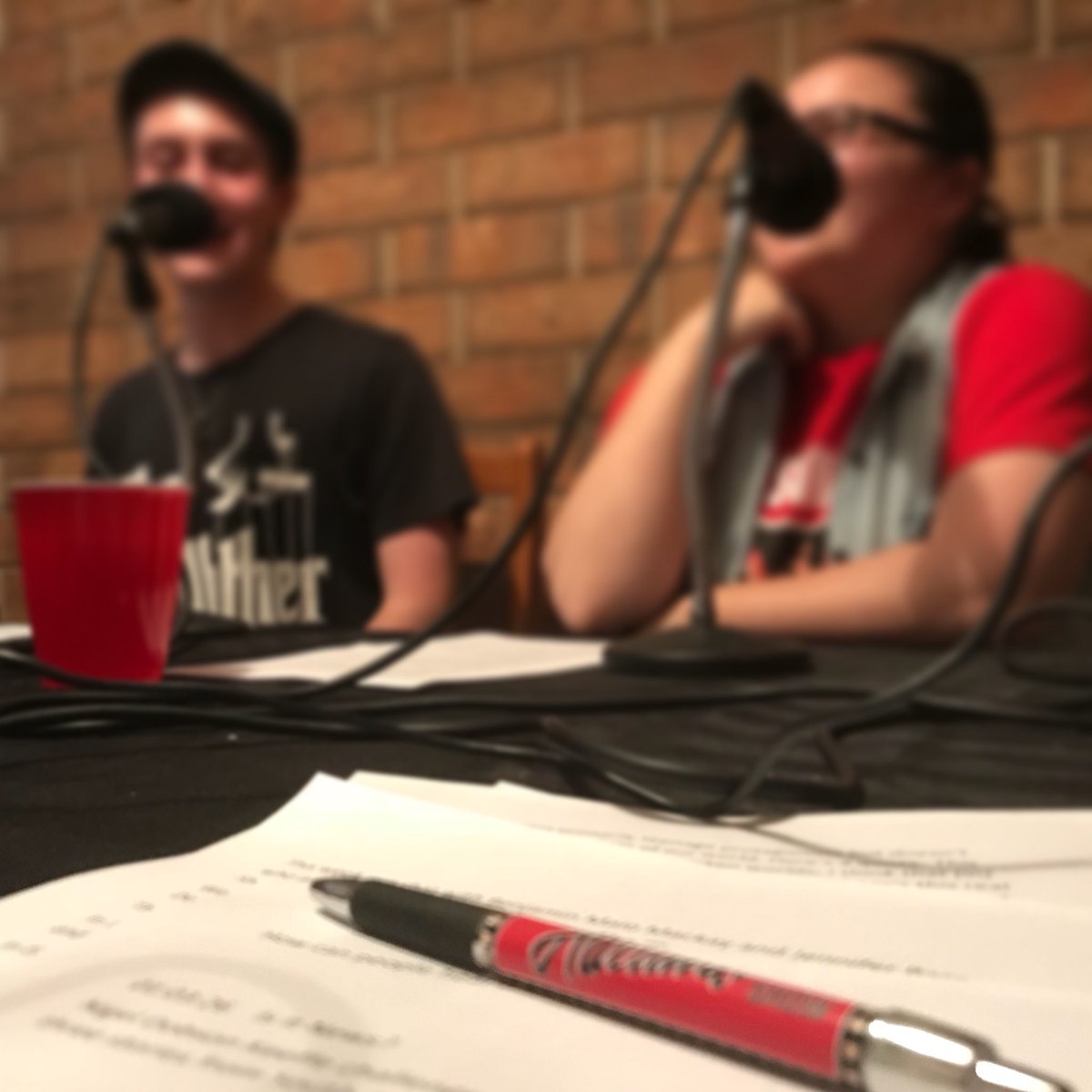 TheAdelaideShow's tweet photo. The pen might not be mightier than our guests but it sure loves the limelight! The #Adelaide Show pen (front), @BenjaminMM_ (rear, left), @JenBarry16, from our #PhoenixFiles interview https://t.co/eLLoAaS1mM