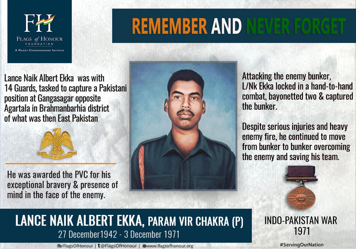 #RememberandNeverForget #ParamVir Lance Naik Albert Ekka, #PVC (P), 14 Guards,  who laid down his life #OnThisDay in the Battle of Hilli #IndoPakWar1971 🇮🇳