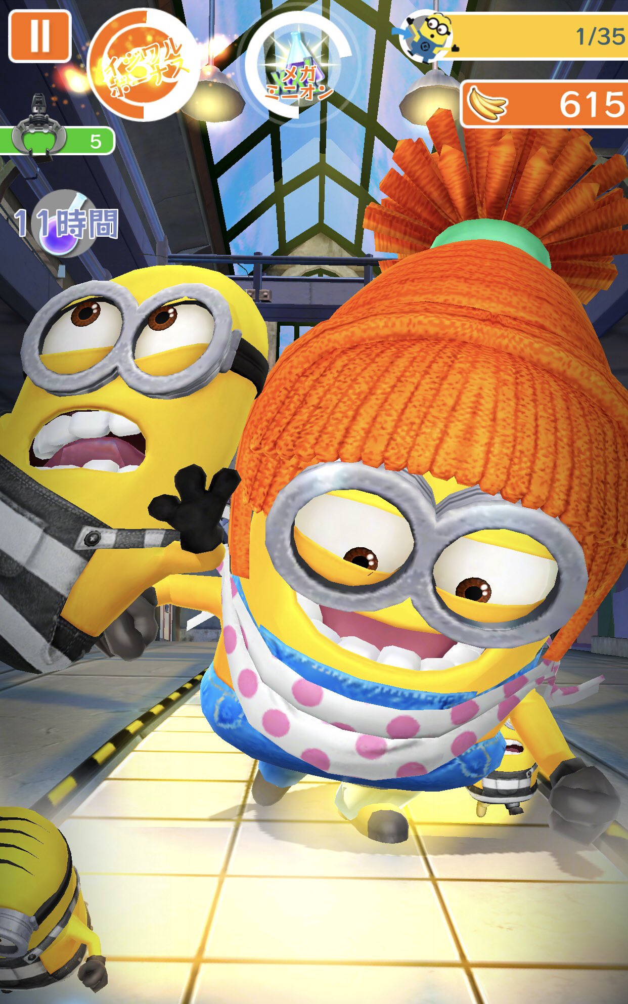 くろかみ めと ななは ミニオンラッシュの課金コーデでのよく使用するルーシー ここではデイブが着てますが 映画ではスチュアートが着ているので欲しくて購入 四枚目のグルーの月アイテム使用での宇宙服ですが デイブしか着れないんですよね