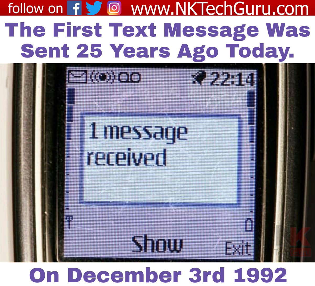 NK_TechGuru's tweet image. The #firsttextmessage simply said: &quot;Merry Christmas&quot; By #NeilPapworth