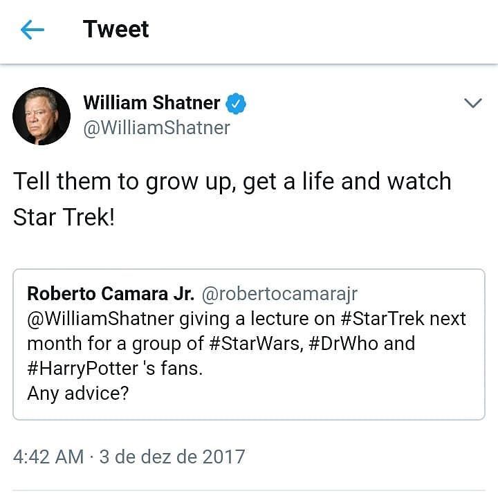 robertocamarajr's tweet photo. Aquele momento em que seu herói de infância responde seu Tweet
#ZerandoAVida #LLaP #StarTrek https://t.co/lzbXswVR5a
