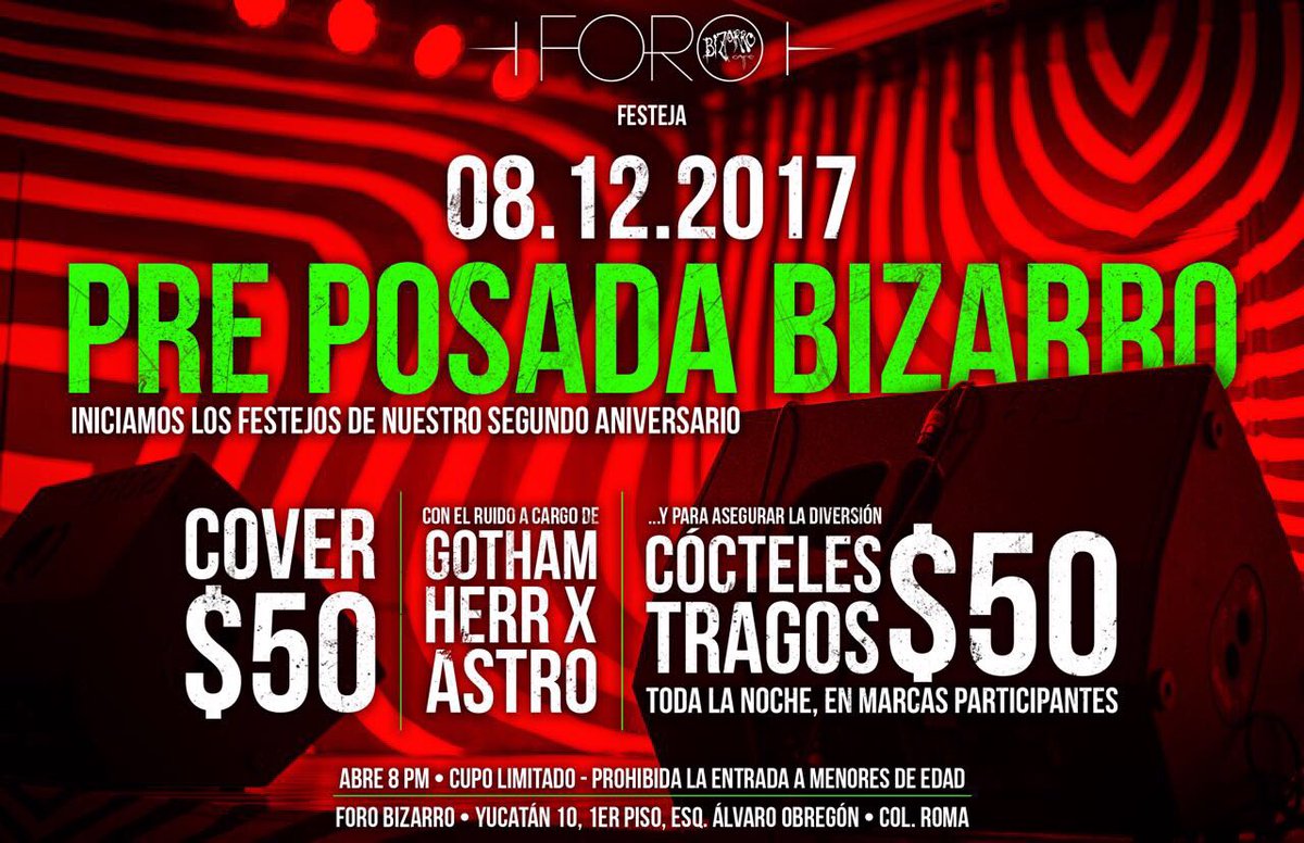BizarroCafe's tweet image. Próximo viernes! #Preposada #Bizarro! Iniciando pre festejos del 2º aniversario de nuestro #ForoBizarro Tragos y cócteles de la casa en $50