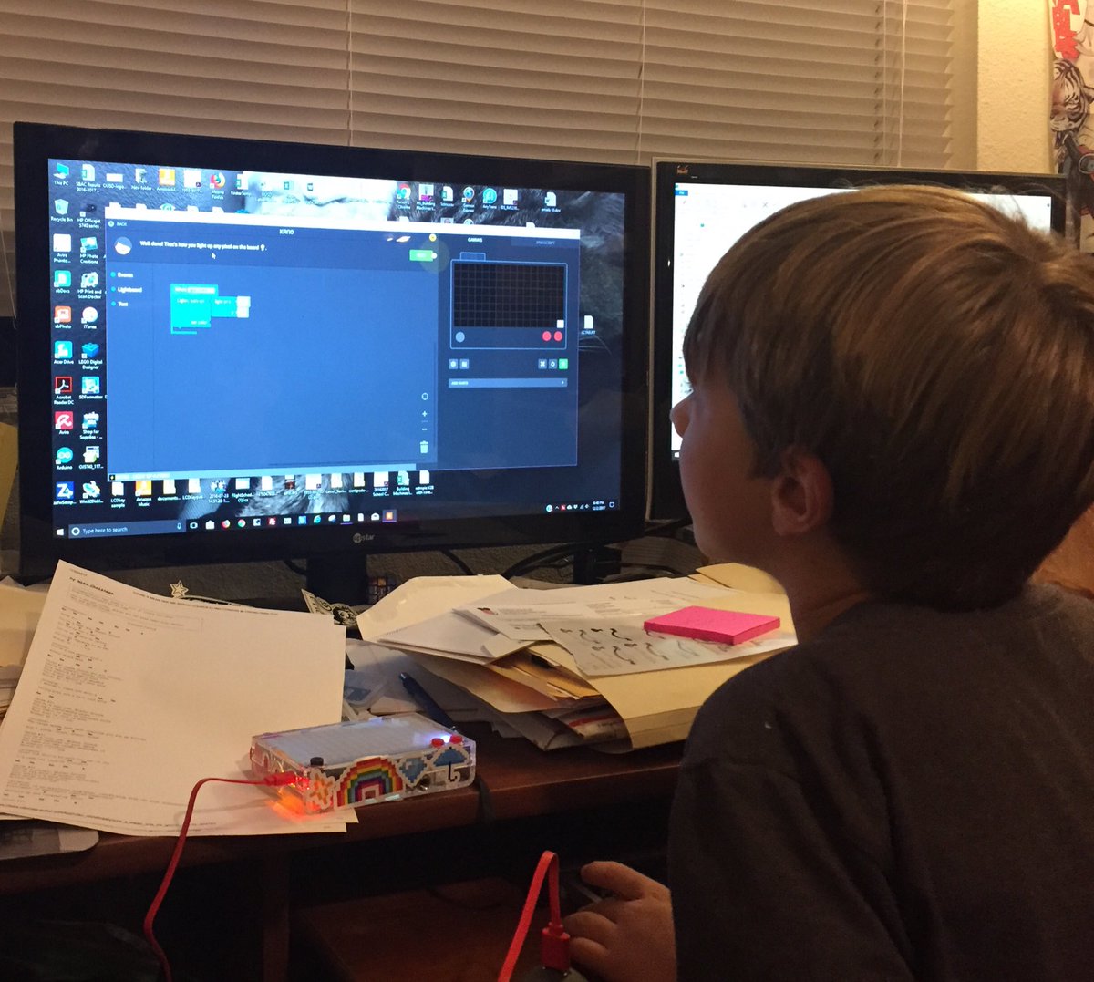 ThibodeauxOUSD's tweet photo. Started #HourofCode2017 a little early with the family. Learning to code light with #KanoPixelKit https://t.co/uhmupiAxCr