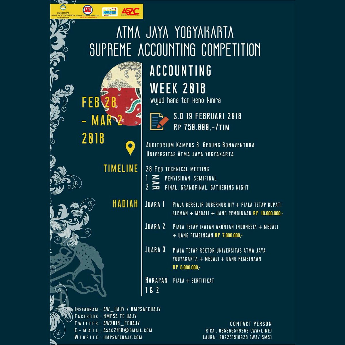 "HMPSA FE UAJY proudly present Accounting Week 2018" 

ASAC (Atma Jaya Yogyakarta Supreme Accounting Competition)
#UAJY
#hmpsasatu #accountingweek2018 #ASAC2018 #akuntansi #accounting #accountingcompetition  #lombaakuntansiUAJY #lombajogja #lombaakuntansi #lombaakuntansijogja
