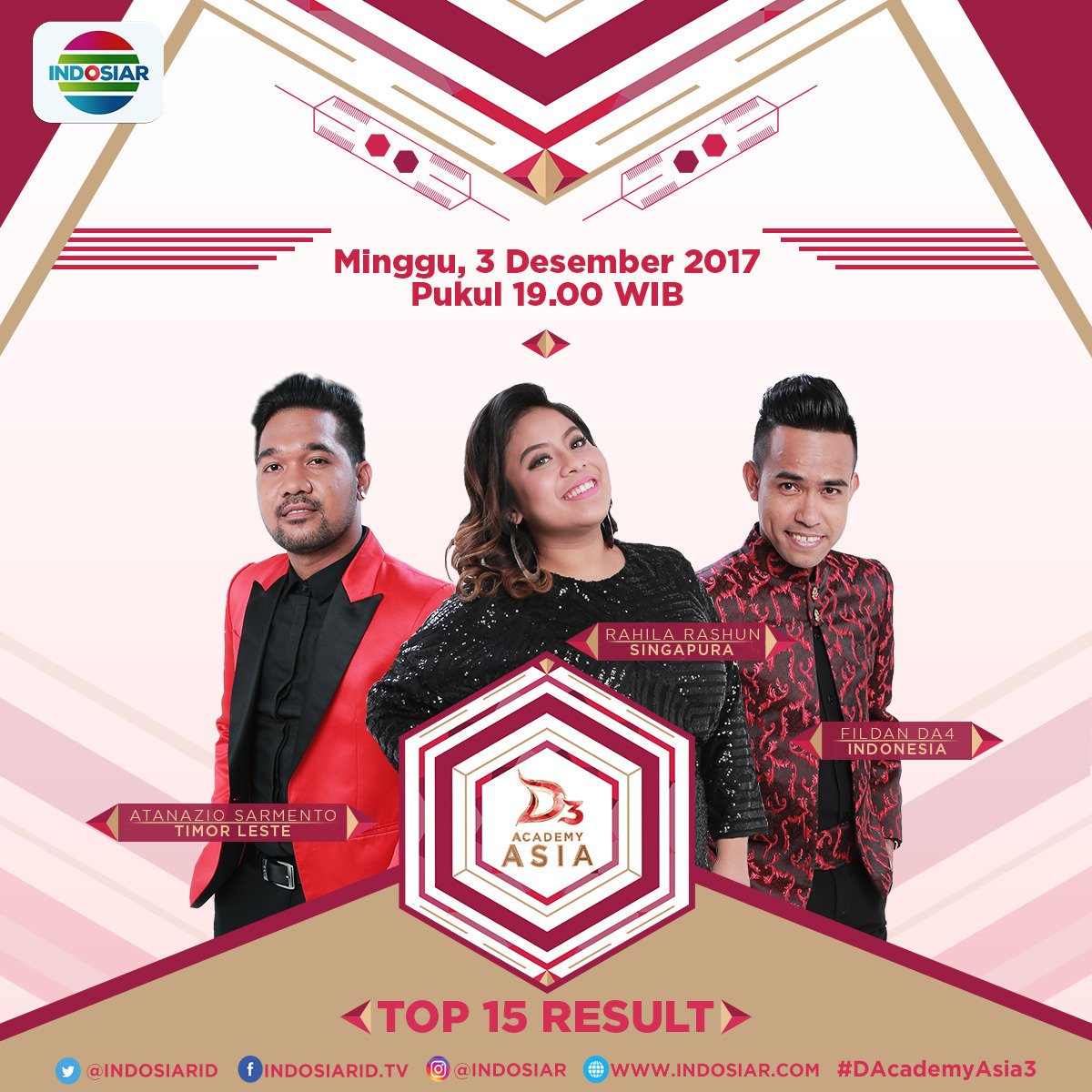 Saksikan Result Show Grup 5 - TOP 15 #DAcademyAsia3 malam ini, yang akan tayang lebih awal, yaitu pukul 19.00 WIB

Jangan sampai kelewatan ya!