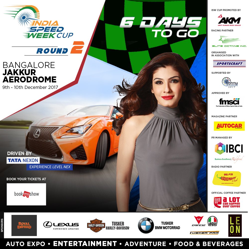 indiaspeedweek's tweet photo. Are you ready to race?
6 days to go!
#IndiaSpeedWeekRound2 - Jakkur Aerodrome, Bangalore on 9th &amp; 10th December, 2017.

To book your tickets log onto : https://t.co/z0P6jjRuNf https://t.co/cMwbwgbGhX