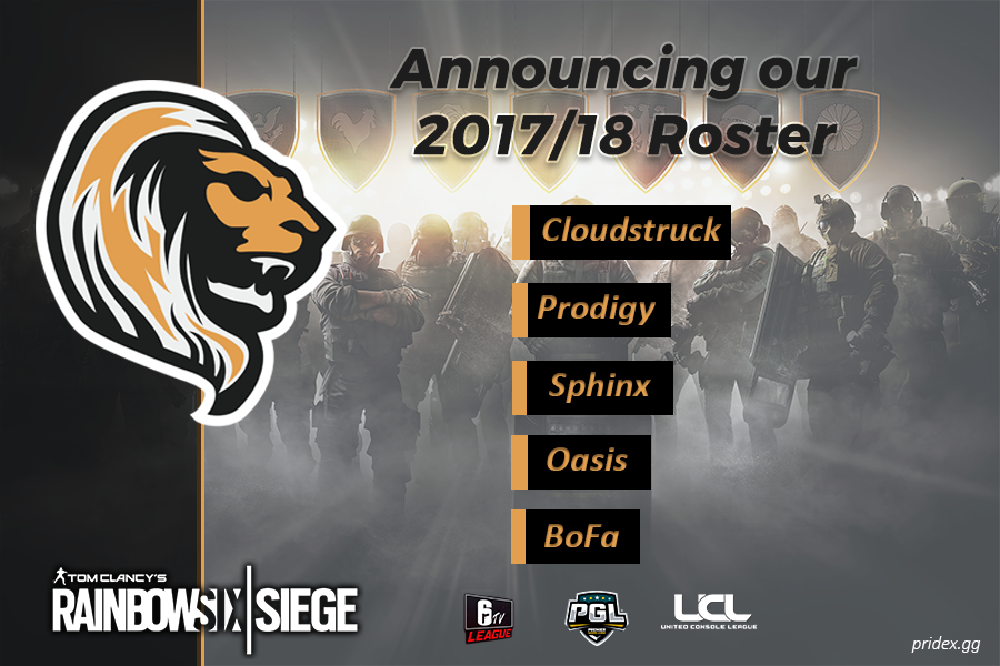 PrideX_eSports's tweet photo. Welcome @CloudStrucKTV @T1Prodigy #Sphinx @Oasis_1nF &amp; @RunForrestRRun to our roster for @Rainbow6Game , finishing out the @ConsoleLeague season and starting players for @R6TVLeague  R/T #GoodHunting https://t.co/z2VpjXpDds