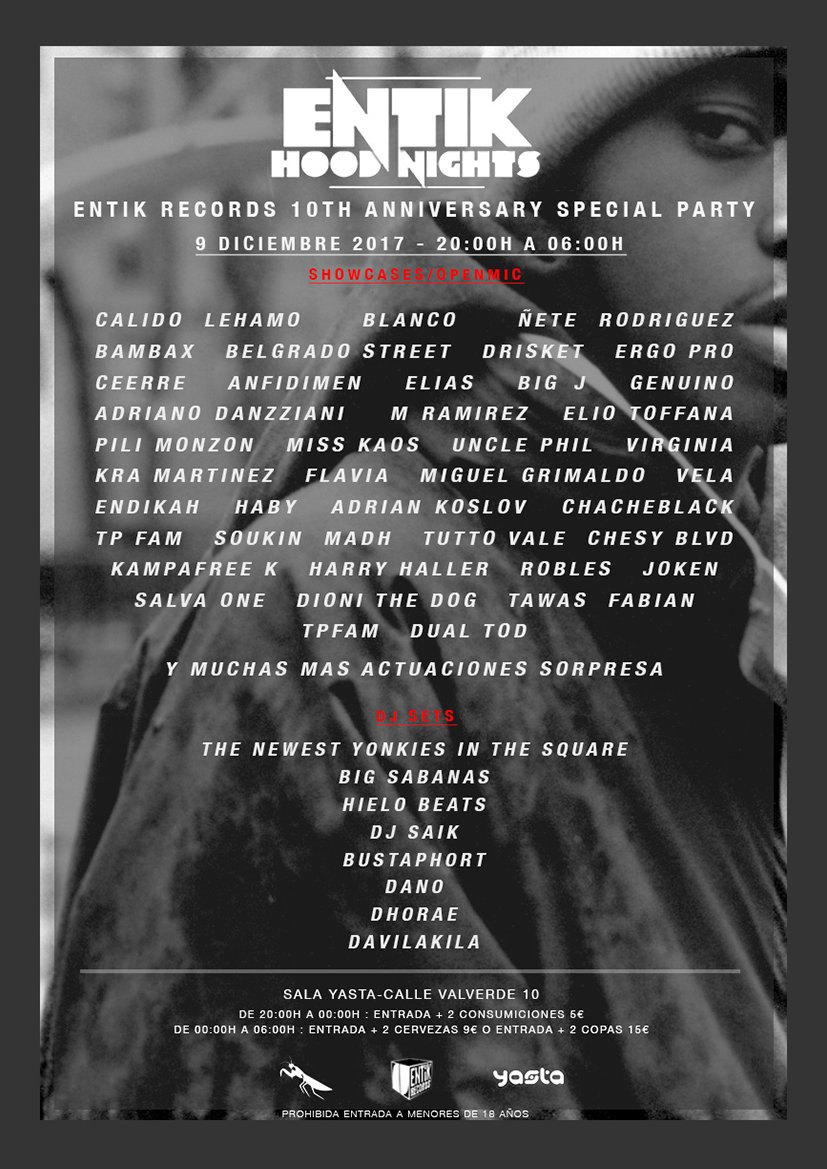 Familia! este 9 diciembre se lia en la Capi!
10 AÑOS DE ENTIK RECORDS
#ENTIKHOODNIGHTS