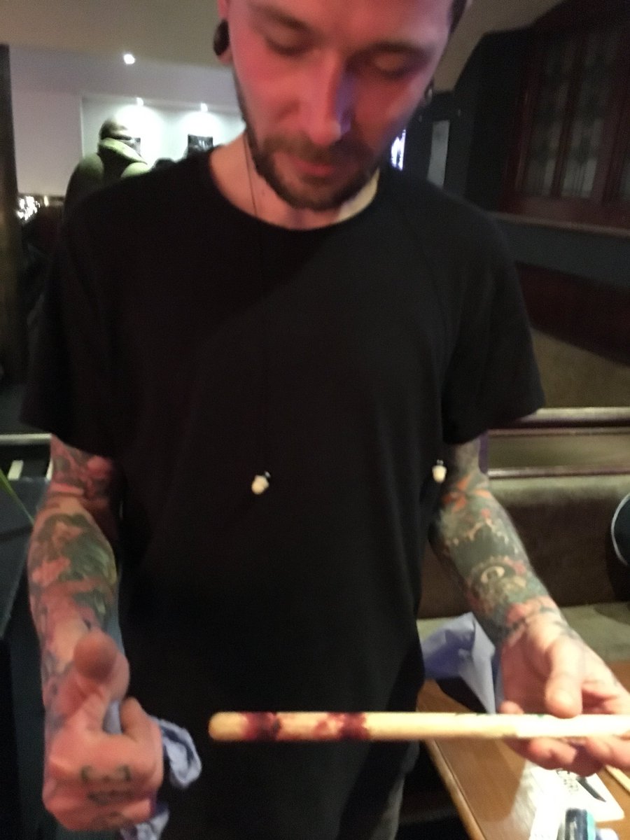 Massive thanks to everyone who came out to watch us at Book Yer Ane Fest yesterday and an even bigger thanks to the <a href="/makethatatake/">Make That A Take</a> crew for once again asking us to play. Here’s a picture of Jak’s blood soaked drum stick from when his hand exploded mid song #byaf #therewillbeblood