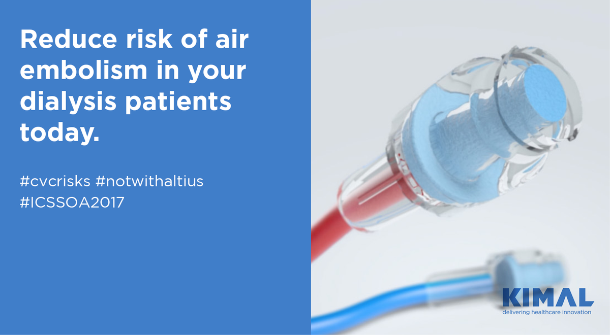 KimalPlc's tweet photo. Altius RT’s LuerSafe automatic clamps maintain a closed system upon disconnection. Visit stand D1 to learn more about our dialysis catheter & to see how accidental unclamping could become a thing of the past in your department. #cvcrisks #notwithaltius #ICSSOA2017 https://t.co/bNcD5TdvEv
