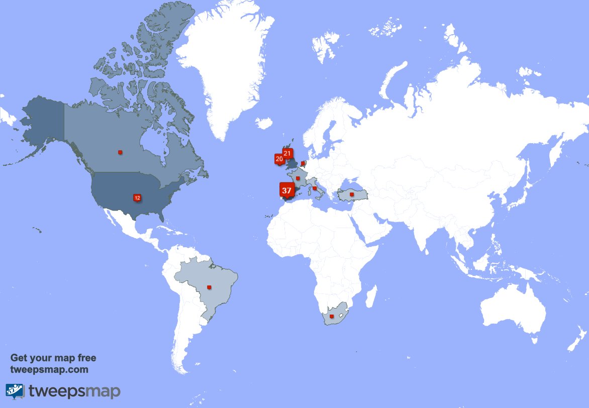 AlleREACT2016's tweet photo. My followers live in 11 countries: Spain(35%), UK.(19%)... https://t.co/s9FrzeM1qz Get your free map! https://t.co/VpKSE5q98R