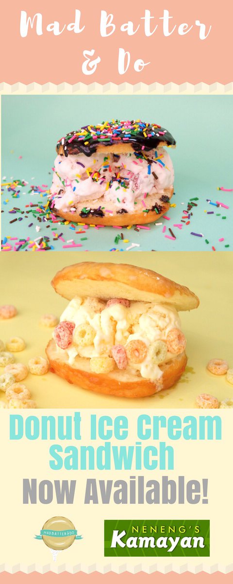 madbatteranddo's tweet photo. Watch out, Kapampangans ‼️ Mad Batter &amp; Do’s coming to Pampanga. You can now avail our best selling, Donut Ice Cream Sandwich 🍩🍨 at Neneng’s Kamayan, Guagua, Pampanga 🍴👅 #madbatteranddo #donutsandwich #icecreamsandwich #desserts #icecream #bookymanila https://t.co/9z3KbNMFd1