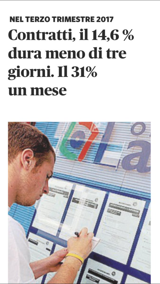 antonio_bordin's tweet photo. Come ti trucco i dati #Istat sulla disoccupazione: il 14;6% dei contratti dura meno di 3 giorni, il 31% un mese.
Ringraziamo il #Jobsact per averci riportato al 1700 ed allo schiavismo precario. https://t.co/HnKMVQnbTd