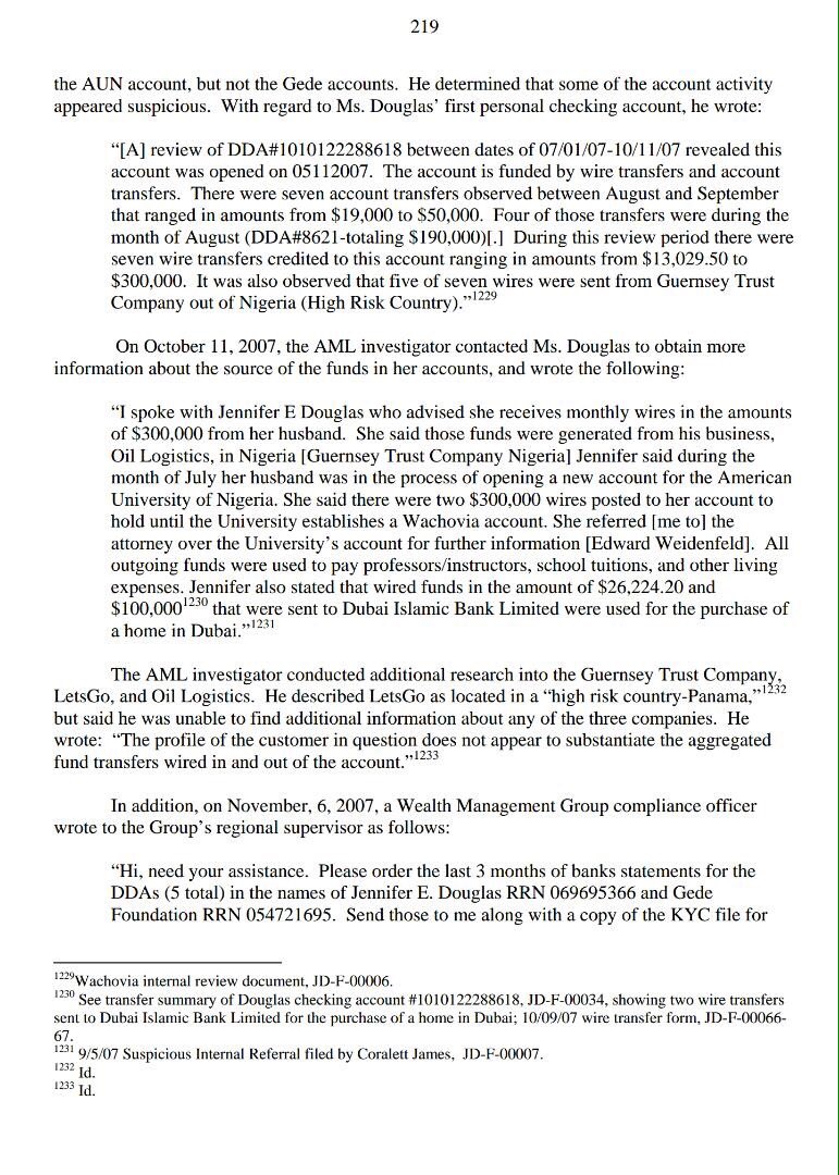 MuhammadanwayNG's tweet photo. By September 2007 Wachovia Bank began to have concerns about the accounts operated by Ms douglas- Atiku's 4th wife -Look at the details of all these wire transfers and judge for yourselves. https://t.co/a3xG17rHDI