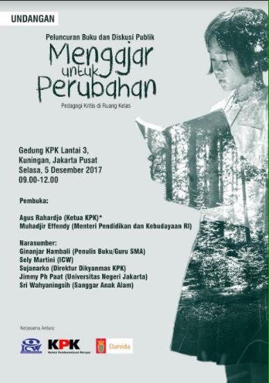 Hari Selasa, tanggal 5 Desember 2017, ICW bekerjasama dengan <a href="/KPK_RI/">KPK</a> akan mengadakan peluncuran buku dan diskusi publik "Mengajar Untuk Perubahan: Pedagogi Kritis Di Ruang Kelas". Yuk hadir ya 😚
Informasi lebih lanjut: 
Egi 08562210002 (WhatsApp)