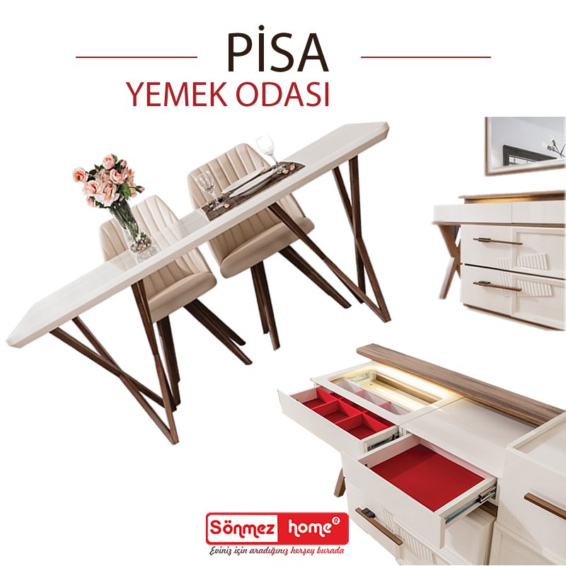 Pisa Modern Yemek Odası keyifli akşam yemeklerinizin misafiri olmaya geliyor!😄👍
#EnGüzelAnlara #SönmezHome2017 #Yeni #EnGüzelAşklara #Sönmez #Home #YeniSezon #Modern #HomeDesign #Design #Decoration #Ev #Evlilik #Wedding #Çeyiz #Konfor #Rahat #Dolap #Estetik #Renk #Salon