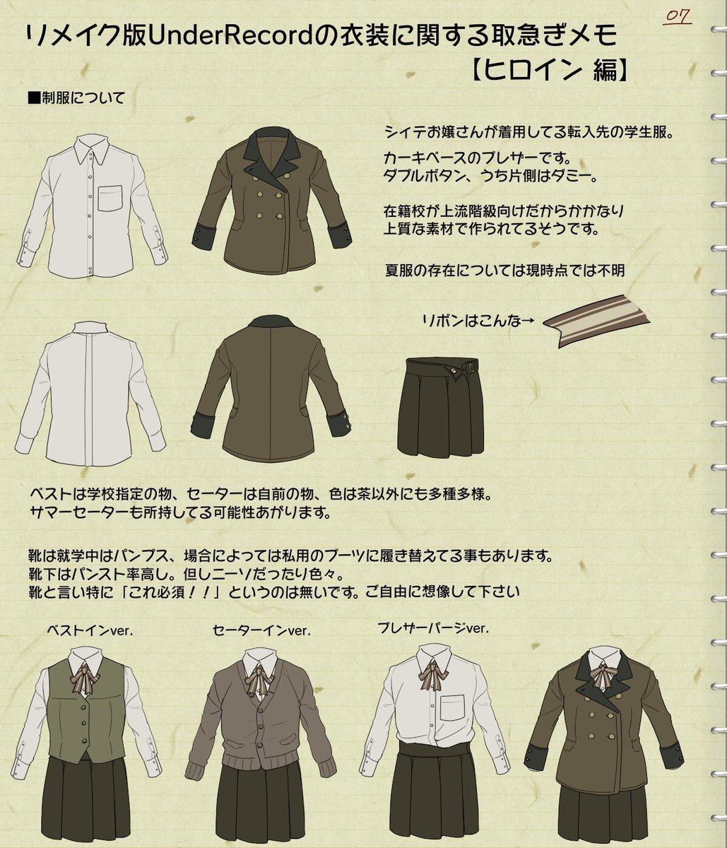 続〃き。おぞうさんのお服
どっかの漫画のように各パート毎に衣装替えが起きるのって憧れる。この娘は基本学生服姿だけど #UnderRecord 