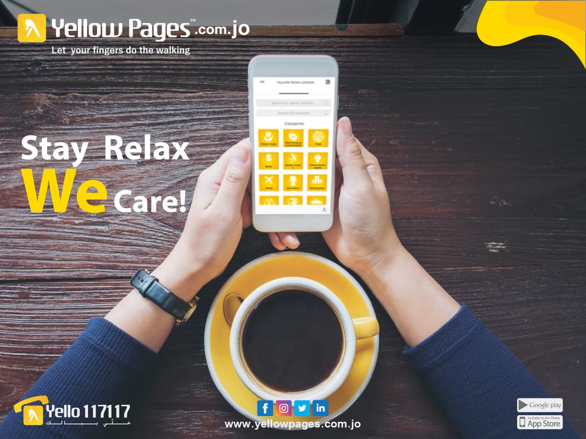 YellowPagesJOD's tweet photo. Stay Relax We Care! 
https://t.co/UmmQ2tOAHx
#yellow #jordan #yellow_pages_jordan #amman #app #search https://t.co/o9Dm2pTZ2R