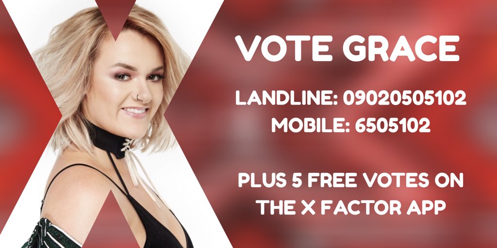 GraceDDaily's tweet photo. Remember voting is OPEN all day until tonight! Please get behind @gracedavies &amp; VOTE VOTE VOTE! 

Landline - 09020505102
Mobile - 6505102

PLUS 5 FREE VOTES ON THE APP! 

#GRACETOWIN #XFACTOR https://t.co/xzAs5LXZmA