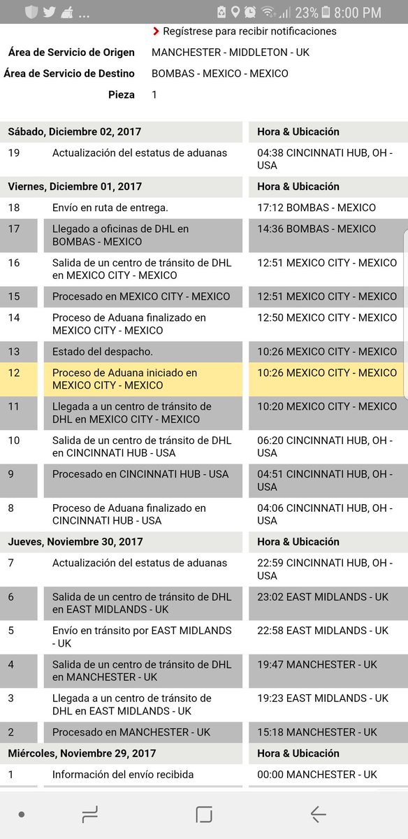 Dhl Mexicoさんのツイート Hola Si Es Regresado A Cincinnati Es Porque Se Tuvo Que Verificar La Documentacion De Tu Envio En Aduana Saludos