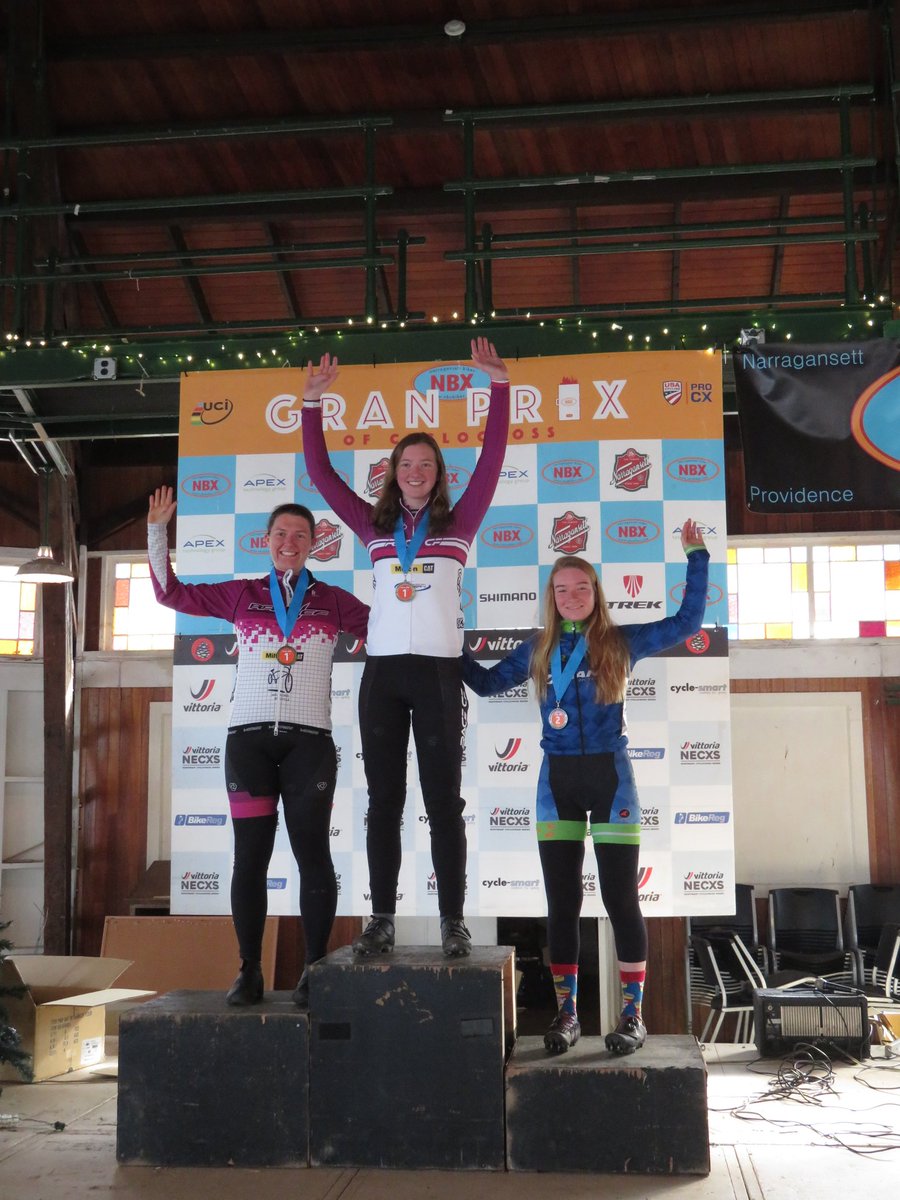 RaceCF's tweet image. Bethany and Carolyn on the podium at #nbxcx Looking good in some @VergeSport