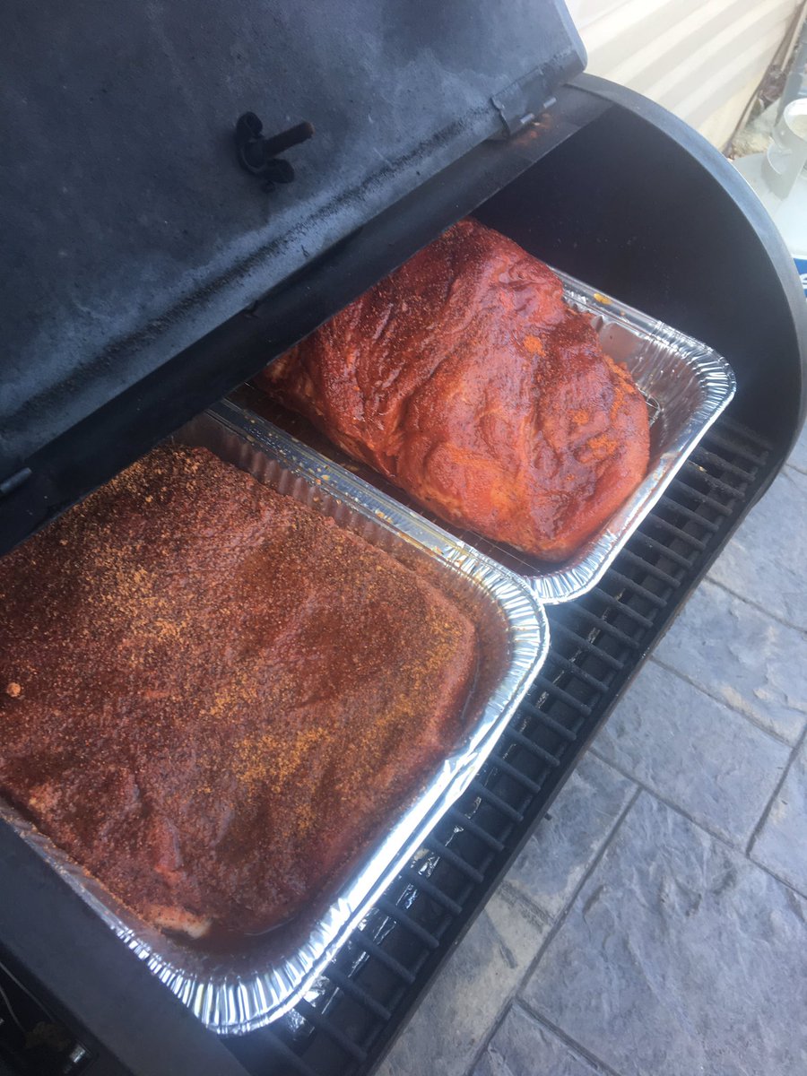 BrewNQ's tweet photo. Brisket flat and shoulder on the Traeger today.  Trying BPS injection on brisket.  @bigpoppasmokers @TraegerGrills https://t.co/O7kuCDpb22