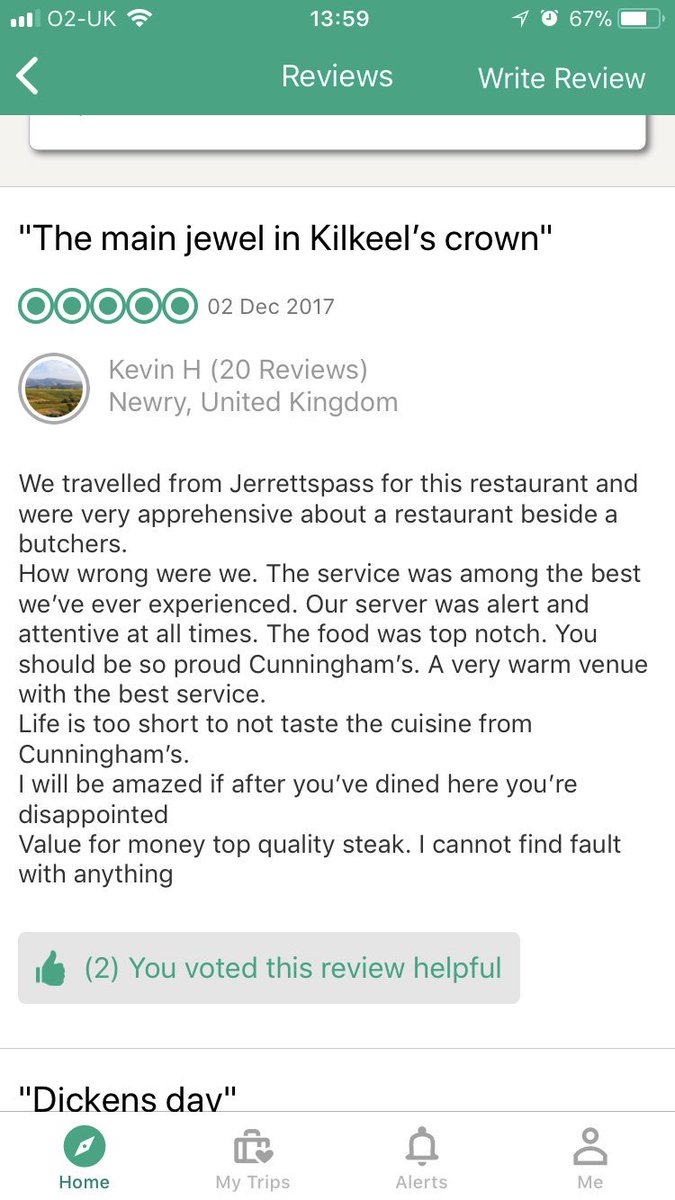 What a Lovely Review this customer left on TripAdvisor after eating in our Bistro last night. Well done team, super proud of the work you’re doing. 

🌟Exciting changes coming to the Bistro in the New year. Watch this space🌟

#lovelyReview
#CunninghamsKitchen
#ComeSeeForYourself