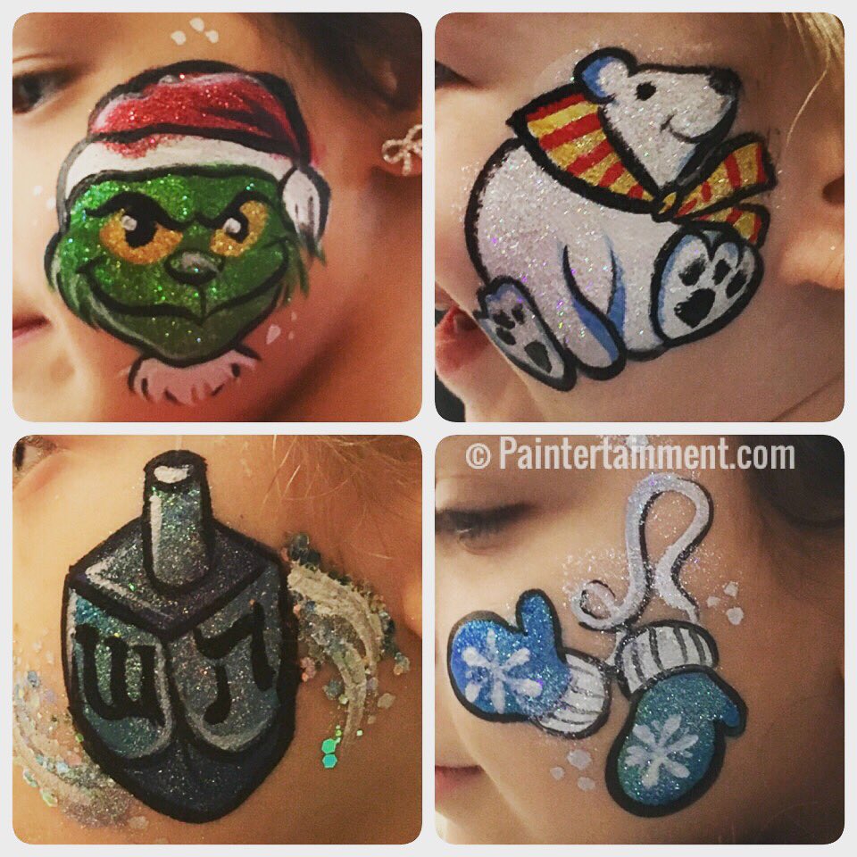 gretchenfleener's tweet photo. Christmas cheek art! #cheekart #facepainting #paintertainment https://t.co/h7EexBceas