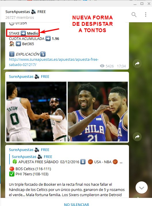 benefits4com's tweet photo. @carry4rose @rojos_apuestas @tispter_ganador Destapamos la nueva estrategia timadora de @SureApuestas : no poner stake y decir que se use "Stake medio", para que así la gente no pueda llevar sus estadísticas. Pero bien, como su stake medio suele ser 2 pues lo haremos con stake 2. https://t.co/Ev9mhFykyl