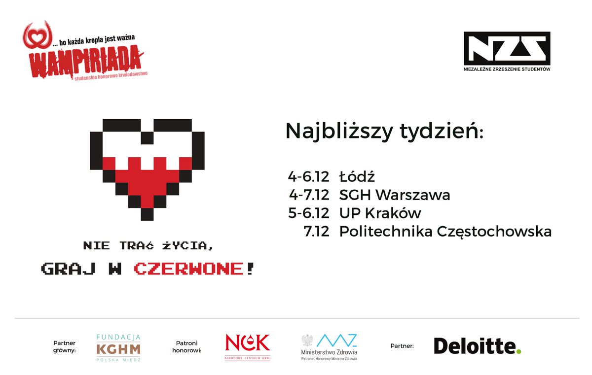 Tym razem szczególnie mobilizujemy Łódź, Warszawę, Kraków i Częstochowę ❤️ #wampiriada #grajwczerwone #krwiodawstwo #dawca #krew
