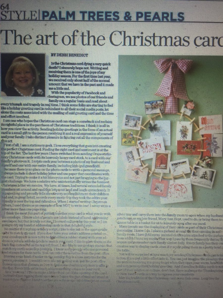 DebbiBenedict's tweet photo. My Style column today asks, are you still sending Christmas cards? #ChristmasCards #StyleMagazine https://t.co/ycfjW44RWk
