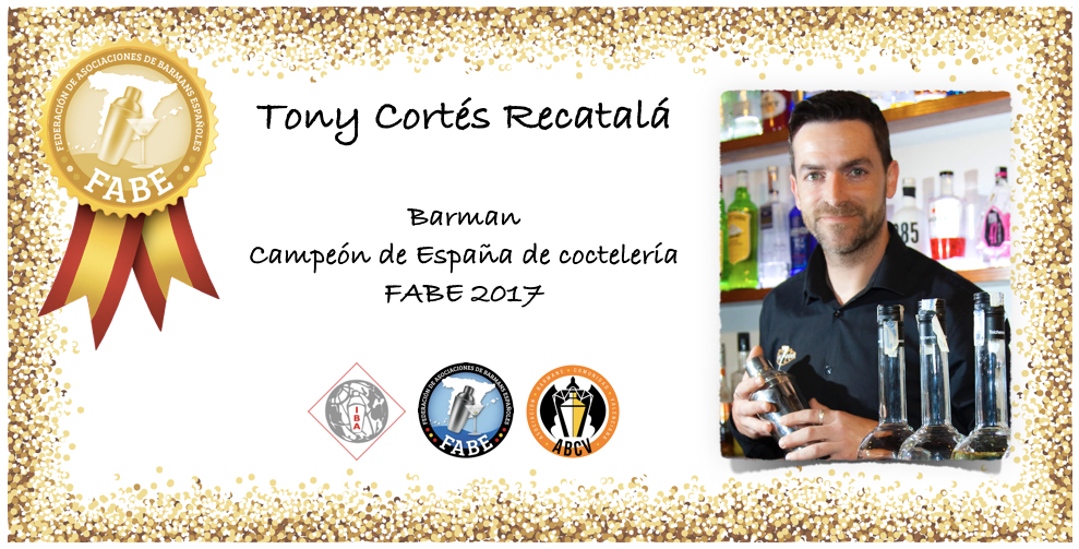 fabebartenders's tweet photo. 🥇CAMPEÓN DE ESPAÑA DE COCTELERÍA🥇
Toni Drinks, de @barmansvalencia representará a todos los #Barmans de España en el Mundial de #IBA que tendrá lugar en Tallinn, Estonia.
#CampeonatoFabe17 #Cocktails #FabeAwards #Fabe2017 #CampeonatoTiki #SomosFabe #SpainCompetition #Fabe https://t.co/ZzcCxb7XUo