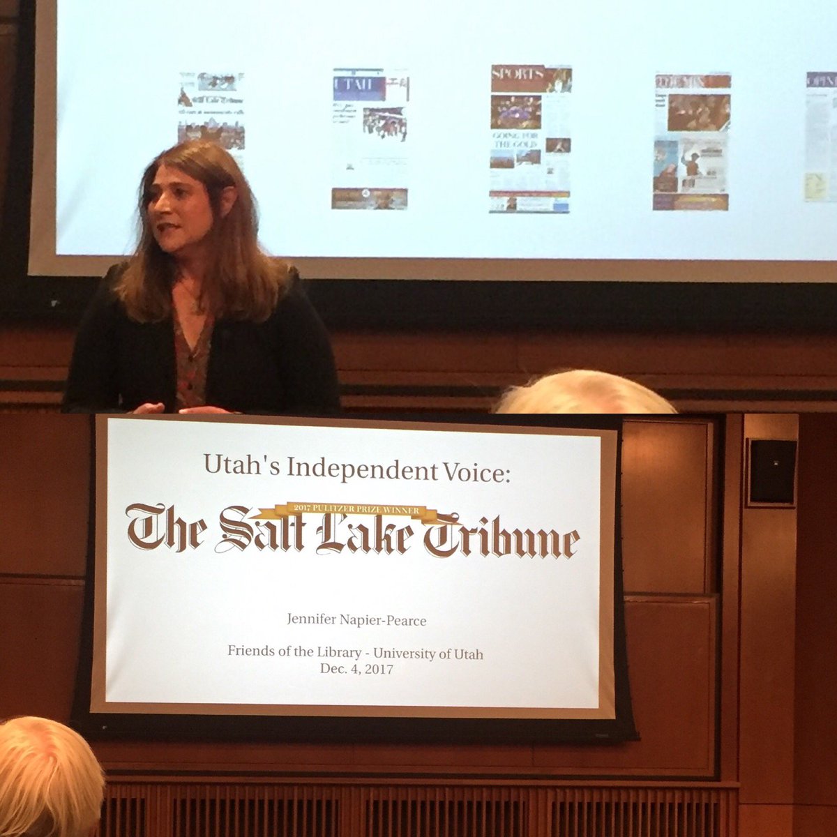 mobrienutah's tweet photo. Excellent presentation today by Salt Lake Tribune Editor Jennifer Napier-Pearce. https://t.co/EzuXBevXMs