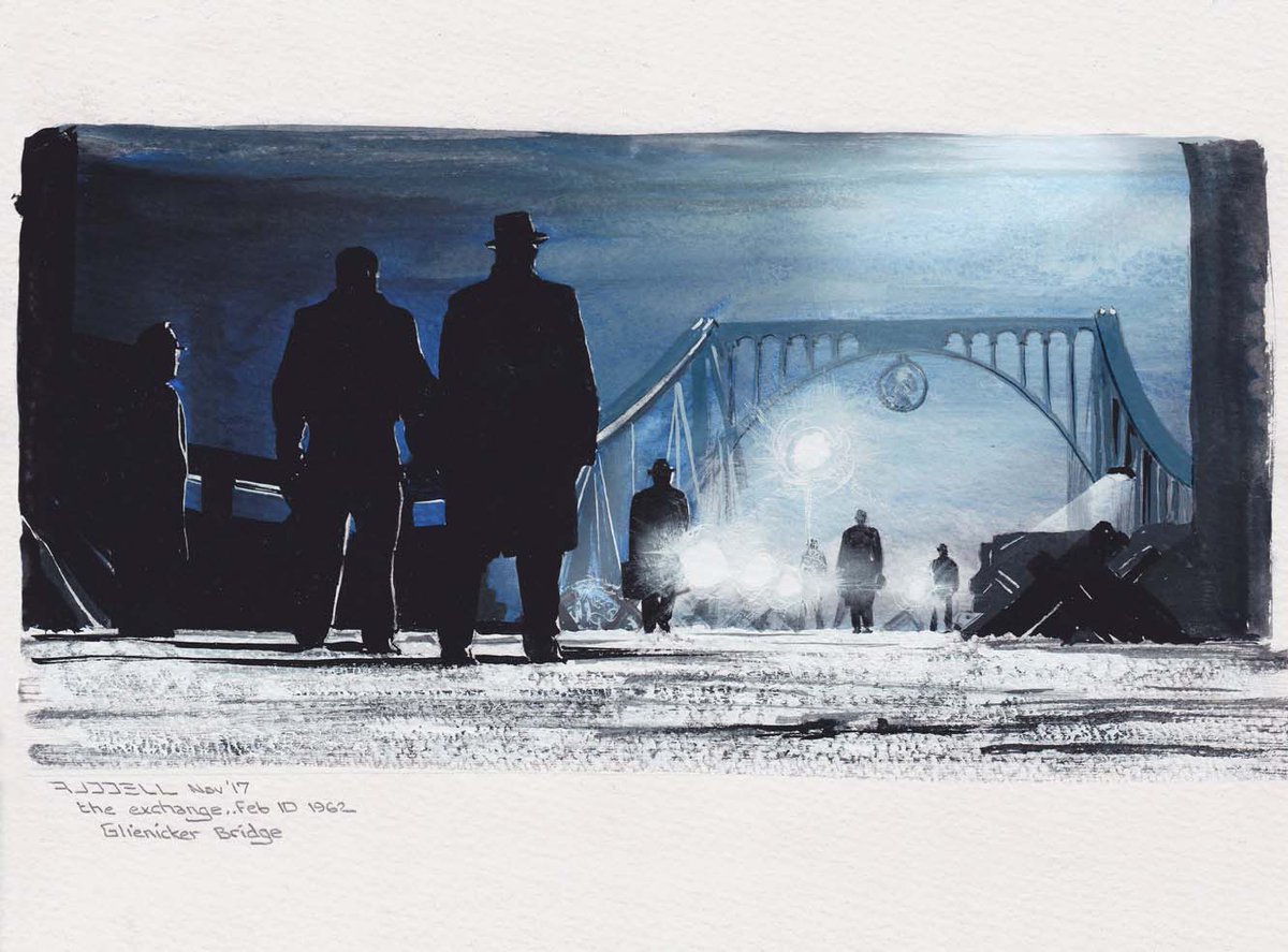 CliffRuddell's tweet photo. the third in my cold war trilogy (https://t.co/eWdOHSOkWy) a bit of watercolour and pastel . . . and a longing for some snow haha!! #creativecoventry
#glienickerbridge #bridgeofspies #coldwar #laramartin #westwoodchurchcov #garypowers #rudolphabel https://t.co/jS0hhYp3c9