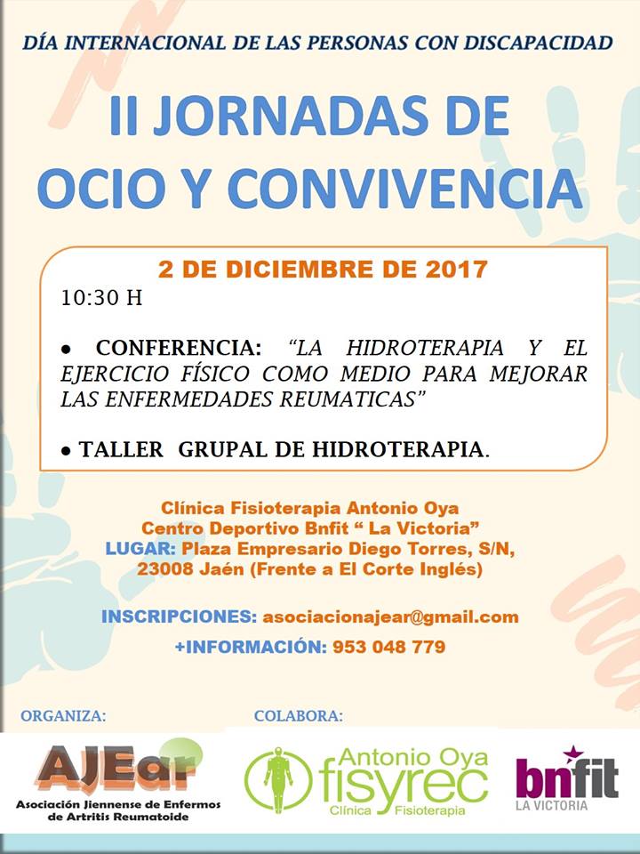 AsociacionAJEAR's tweet photo. #DiaInternacionalDiscapacidad “La Hidroterapia y el Ejercicio Físico como medio para mejorar las enfermedades reumáticas” #Jaén #Artritis https://t.co/9Xk6kXKqT6