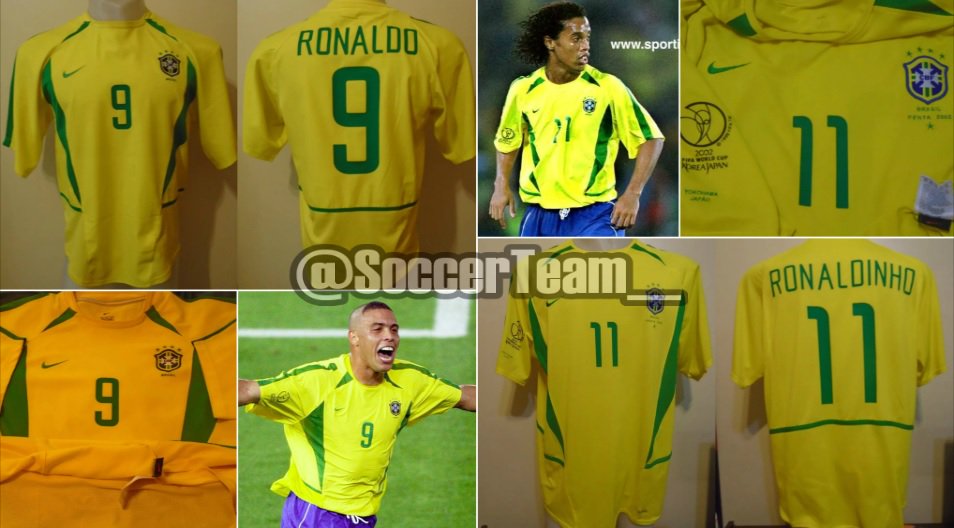 SoccerTeam___'s tweet photo. Camiseta titular Brasil campeon Mundial 2002. Nº11 y 9. RONALDINHO y RONALDO, enviamos a todo el mundo, todos los talles, consultas INBOX https://t.co/Y7UvWBvU97