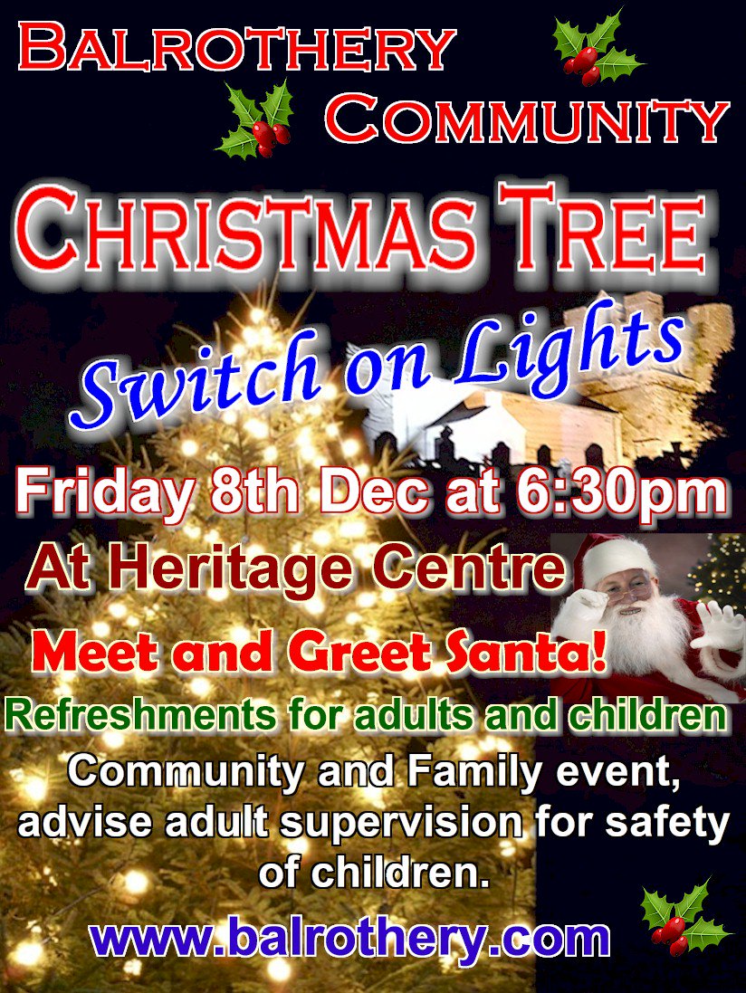 🎄Switching on #Balrothery Christmas Tree, Friday 8th December, 6:30pm, at Heritage Centre Green. Meet and greet Santa in The Heritage Centre. Free Family Community Event. 🎅